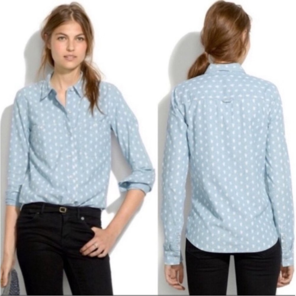 Madewell Bud Print Chambray Ex Boyfriend Button Down